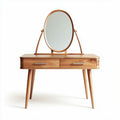 Coiffeuse en bois avec miroir rond et tiroirs 120 x 50 x 75cm