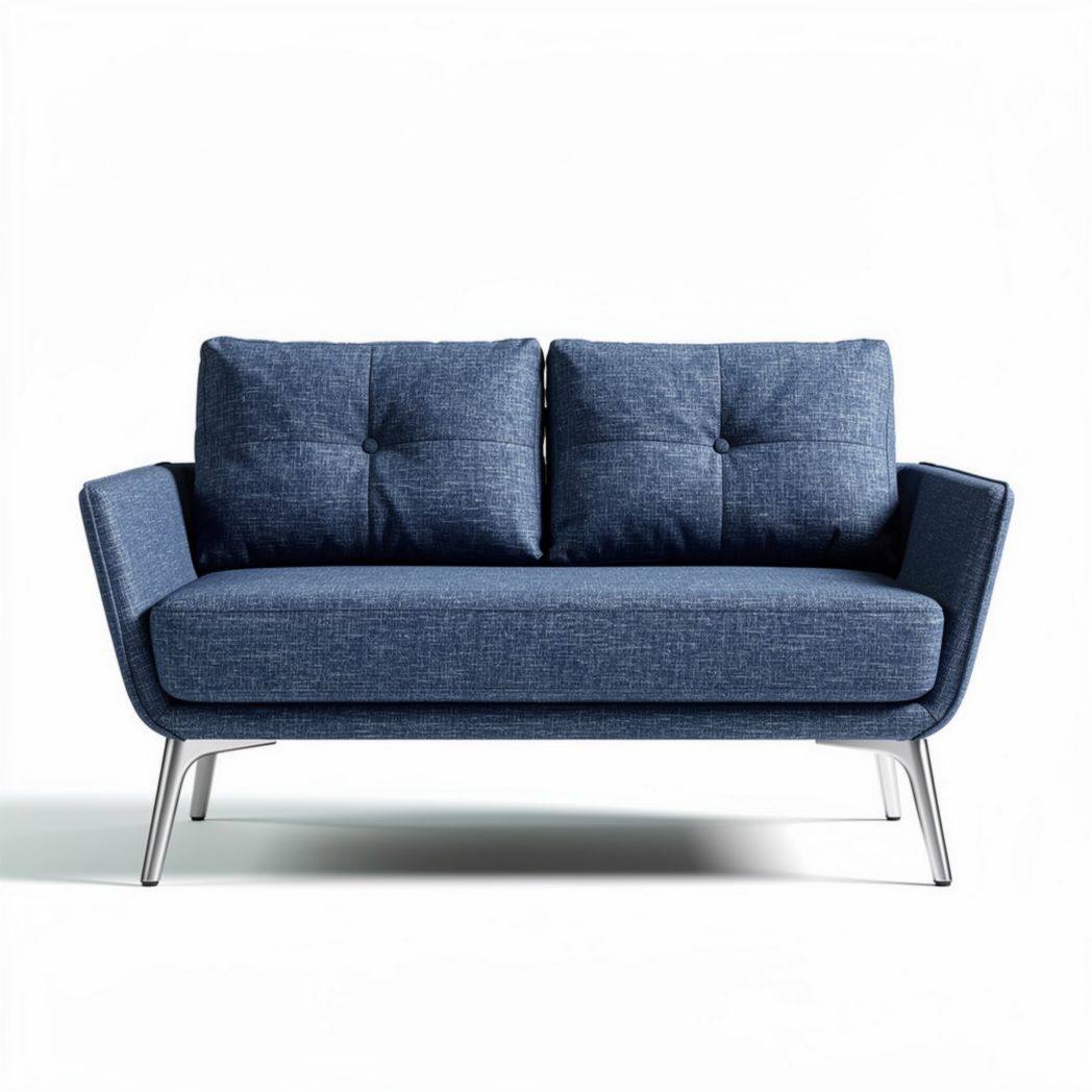 Canapé en tissu bleu 160 x 80 x 75cm avec coussins rembourrés et pieds en métal