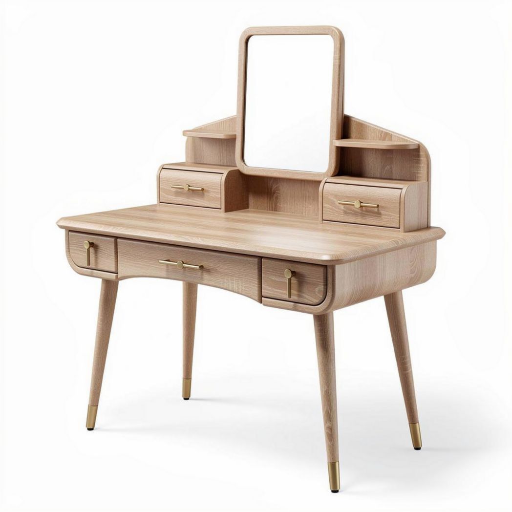 Coiffeuse en bois clair avec miroir et tiroirs 100 x 40 x 75cm
