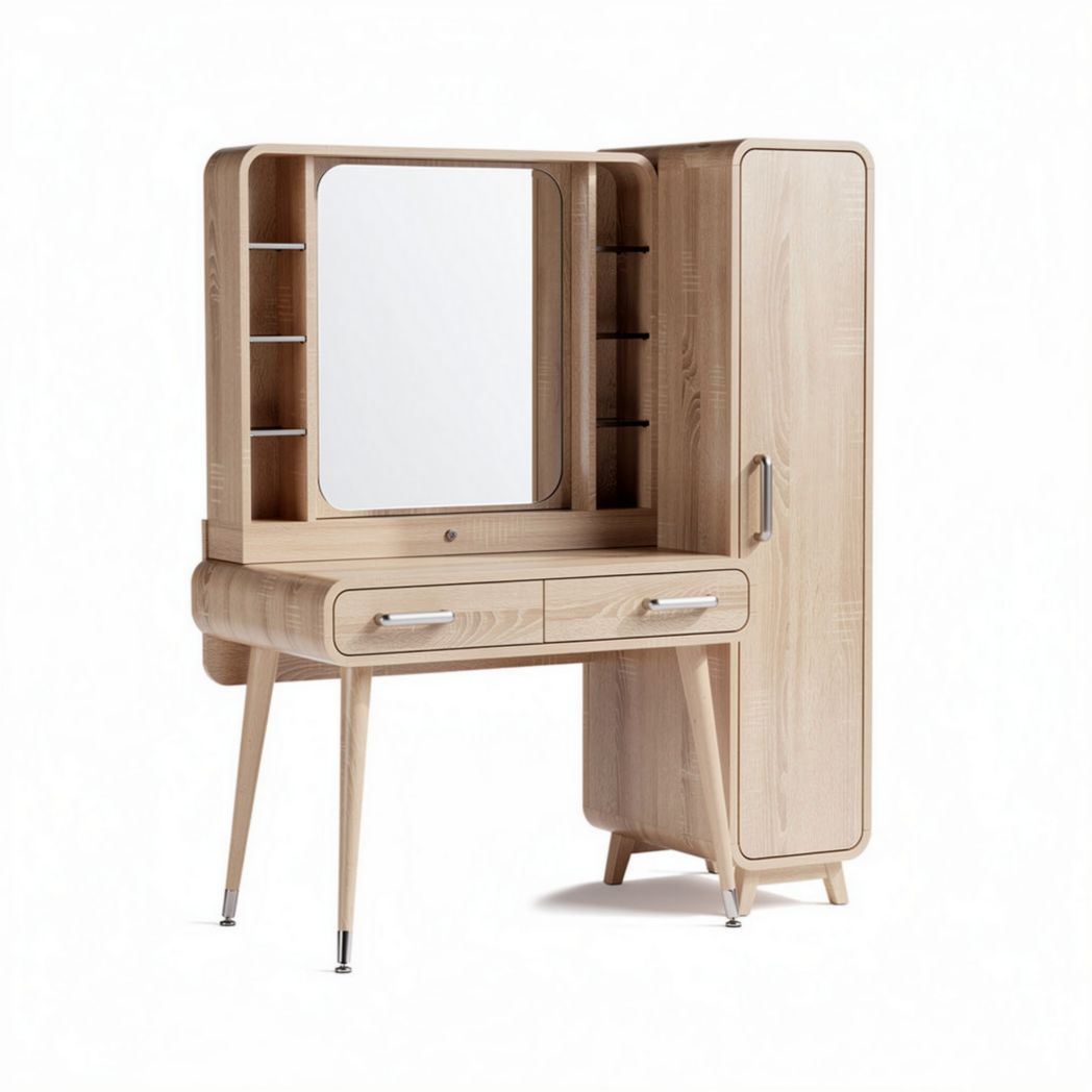 Coiffeuse en bois avec miroir dimensions 120 x 90 x 150 cm et rangement intégré