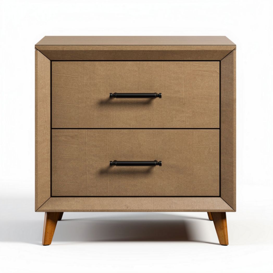 Table de chevet en bois avec deux tiroirs couleur beige dimensions 60 x 40 x 50cm