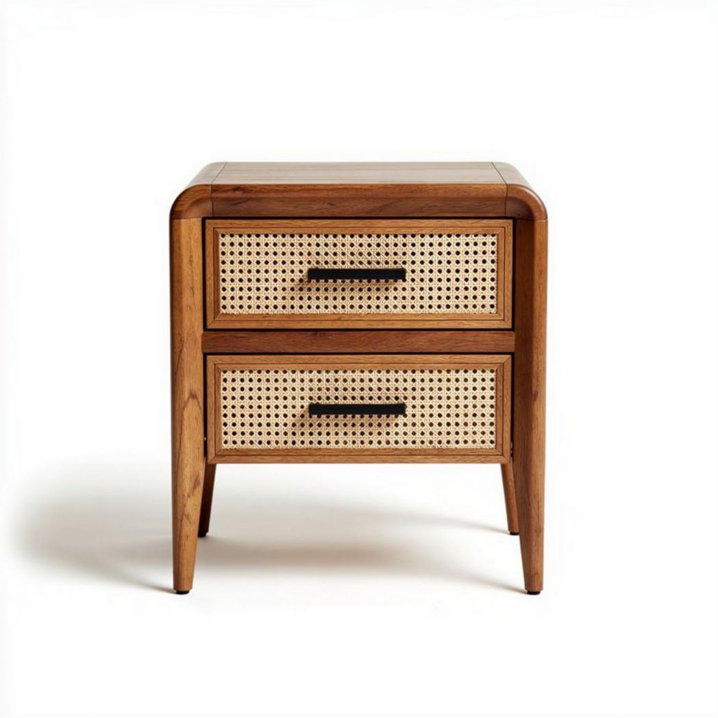 Table de chevet en bois avec tiroirs en rotin 50 x 40 x 60 cm