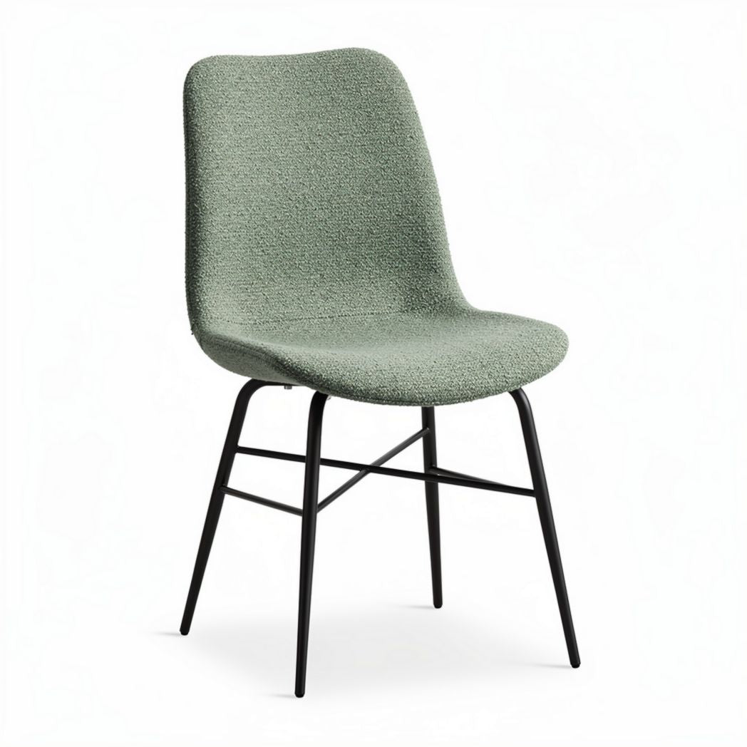 Chaise en tissu bouclette verte avec pieds en métal noir 45 x 50 x 90cm