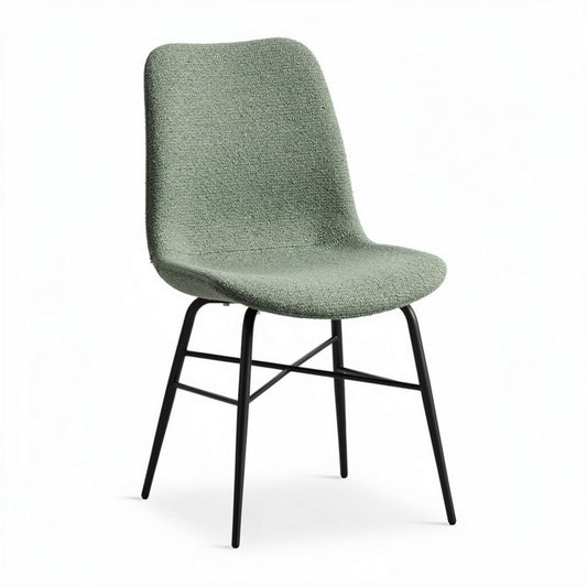 Chaise en tissu bouclette verte avec pieds en métal noir 45 x 50 x 90cm