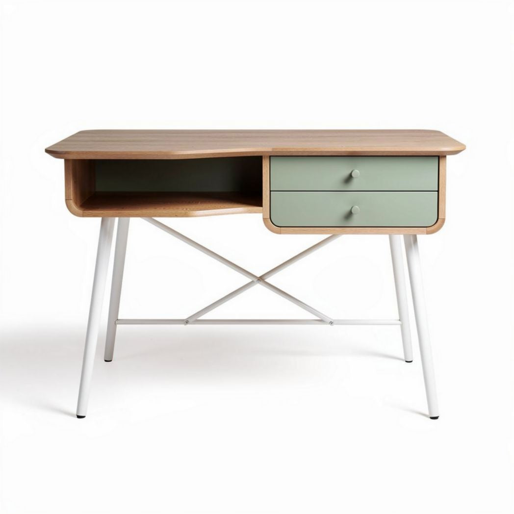 Bureau en bois avec tiroirs vert en dimensions 100 x 50 x 75cm