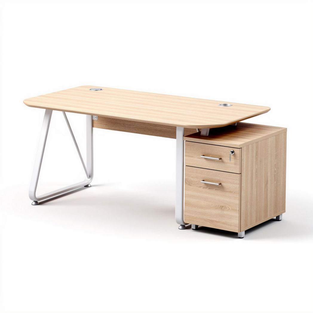 Bureau en bois clair avec tiroirs de rangement dimensions 150 x 75 x 75cm