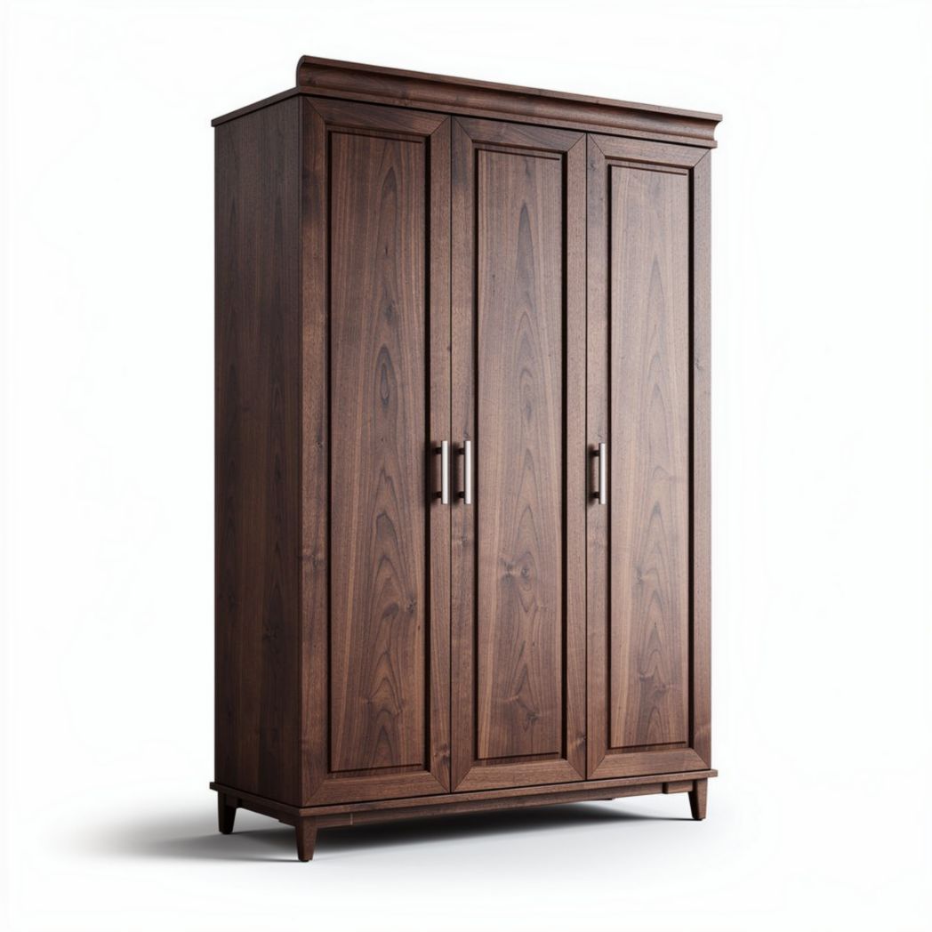 Armoire en bois foncé de dimensions 200 x 120 x 50 cm avec trois portes