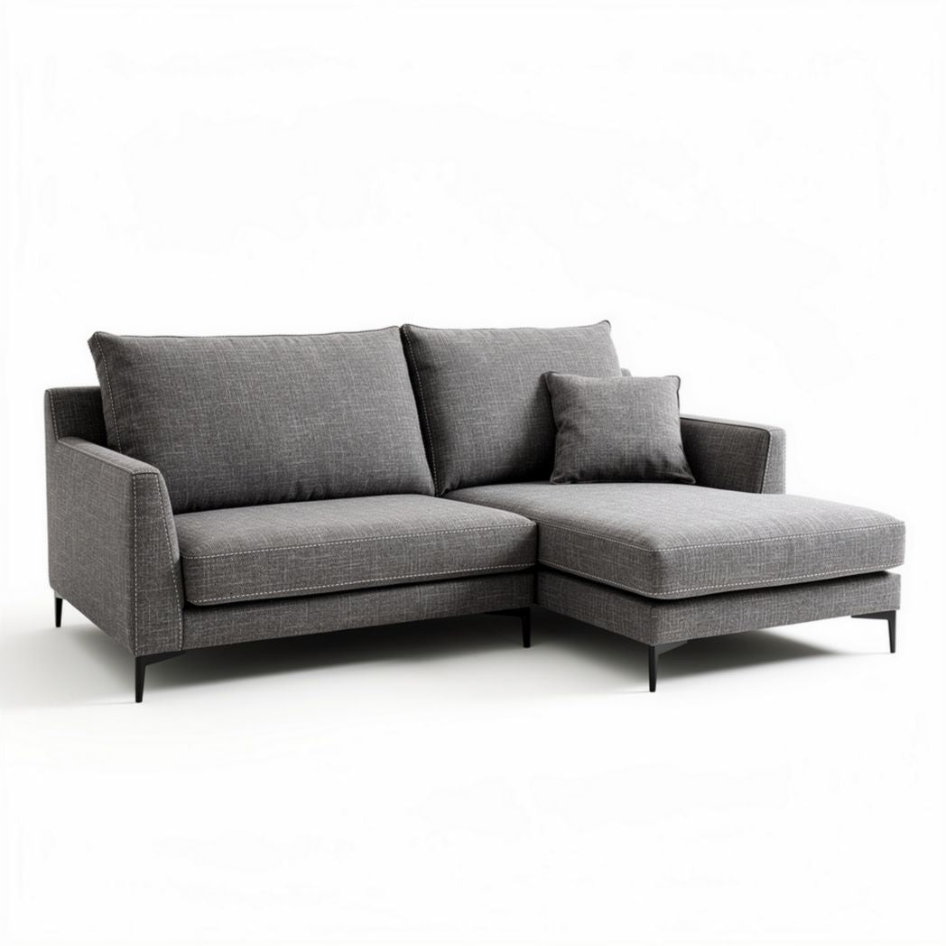 Canapé d'angle en tissu gris 200 x 100 x 85cm avec coussin inclus