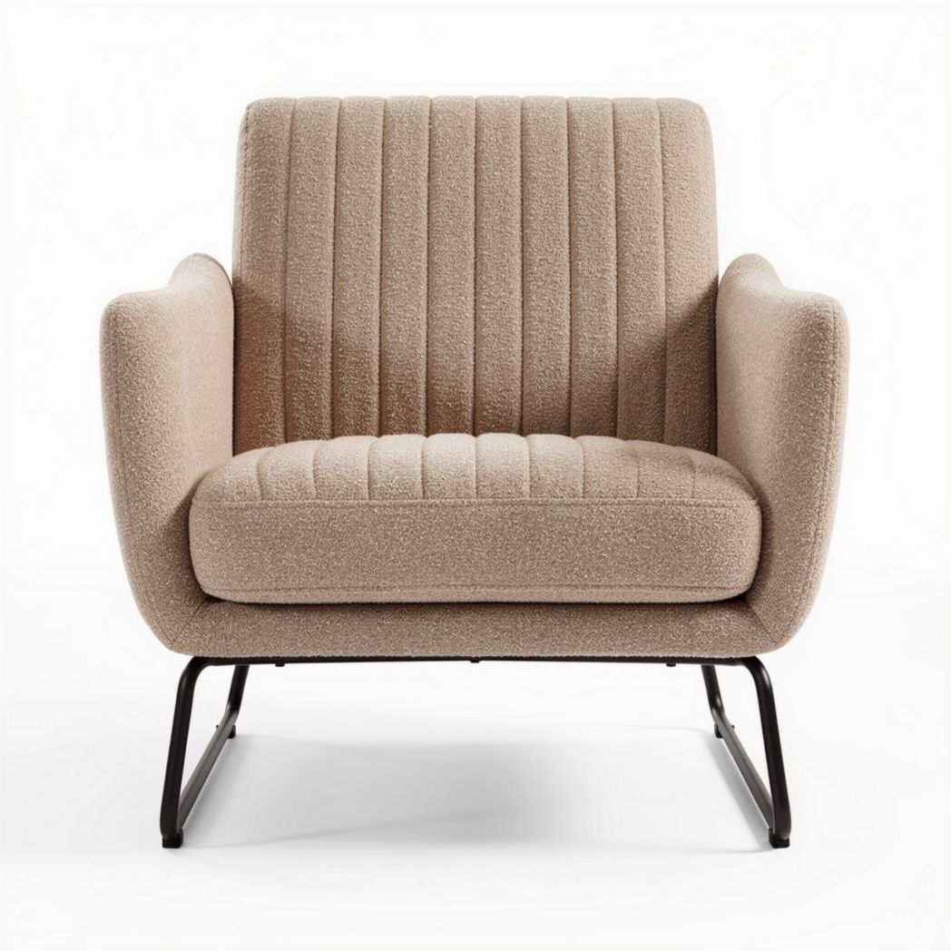 Fauteuil en tissu beige avec accoudoirs et structure en métal 80 x 80 x 85cm