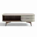 Table basse moderne en bois et laque beige 150 x 50 x 45cm avec tiroirs